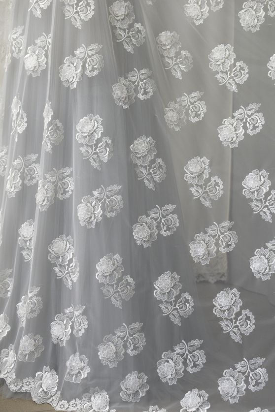 tulle mano seta ricamato fiori rilievo organza effetto bianco 140 Foto 1