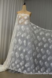 pizzo tulle mano ricamato fiori rilievo organza effetto bianco 140 Foto 4