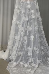 pizzo tulle mano morbido ricamato fiori organza rilievo bianco 140 Foto 4