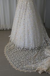 tulle mano seta macrame ricamato avorio fiori ecru 140 Foto 4